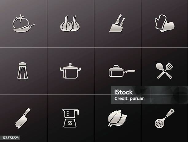 Metallic Icônes De Cuisine Vecteurs libres de droits et plus d'images vectorielles de Ail - Légume à bulbe - Ail - Légume à bulbe, Aliment, Aliment frit