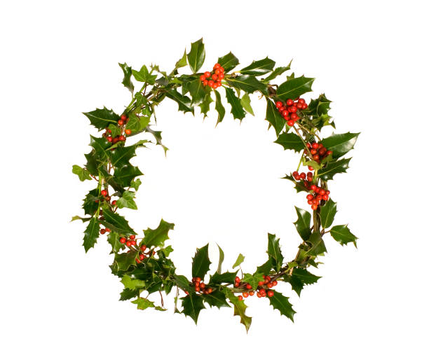 istock Green holly wreath with red berries 173574738
