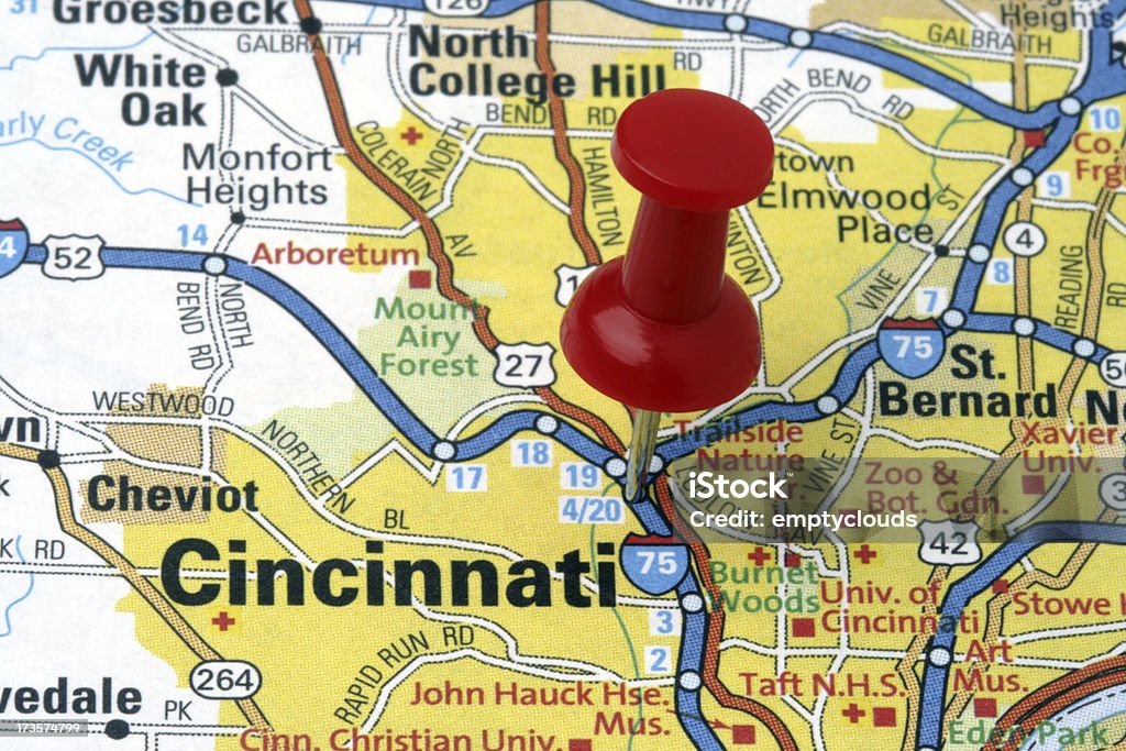 Cincinnati, Ohio en el mapa. - Foto de stock de Cincinnati libre de derechos