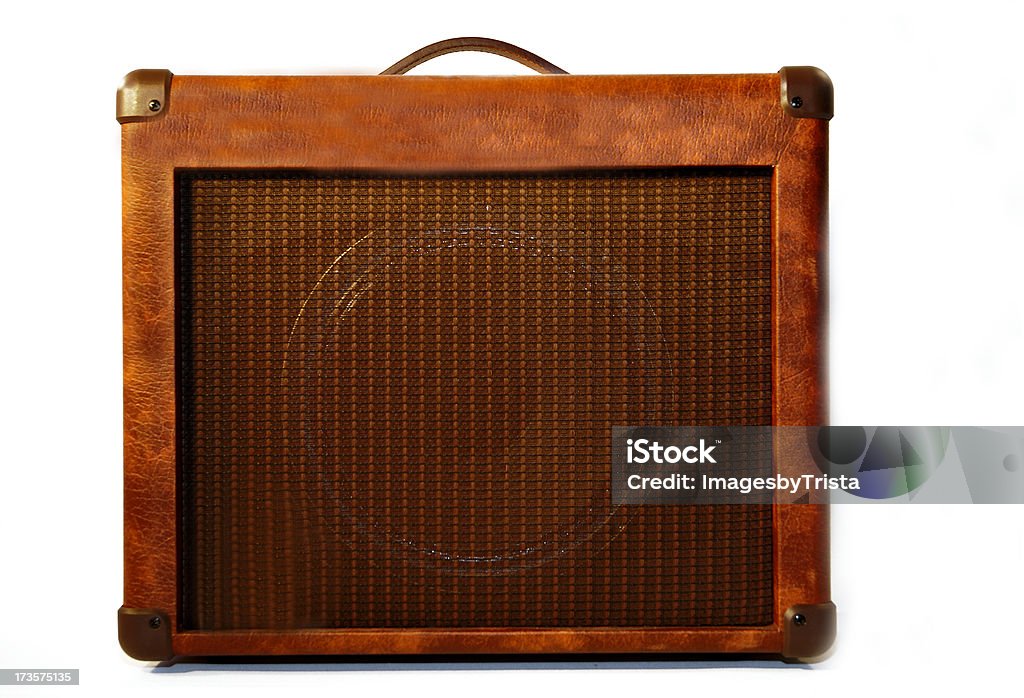 Vintage Amp Retro brown leather amp.  Isolated Amplifier Stock Photo