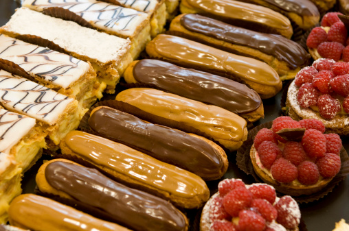 Homemade sweet pastries in a confectionery