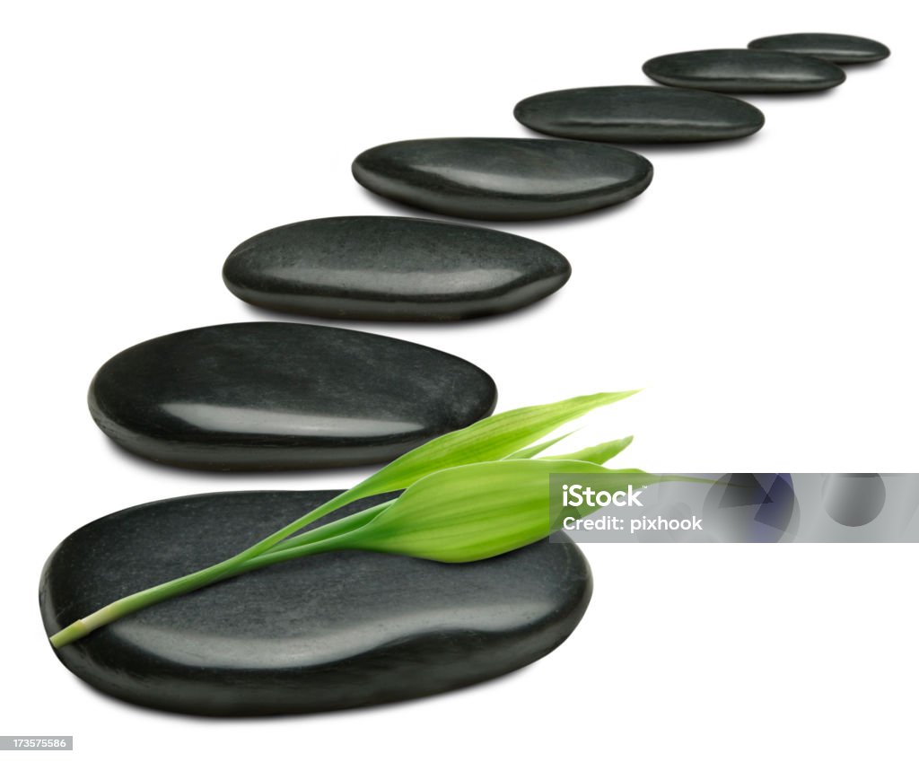 Feng Shui Journey Spa Stones and Bamboo Leaf Showing the Way... Cut Out Stock Photo