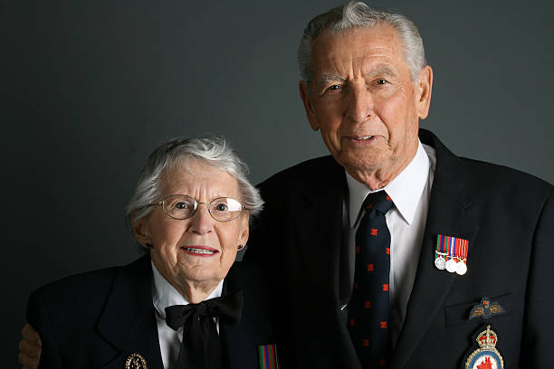 WWII Veterans Proud WWII veterans smile for the camera. female combat soldier stock pictures, royalty-free photos & images