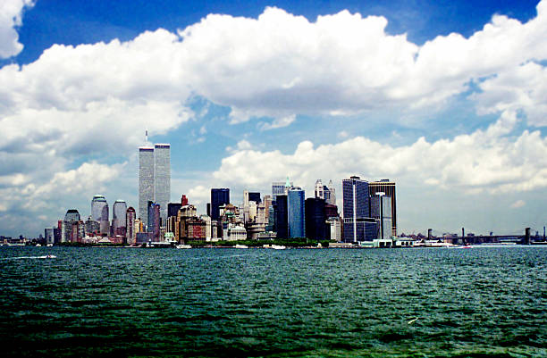 Manhattan skyline da Ilha Statten Ferry - fotografia de stock