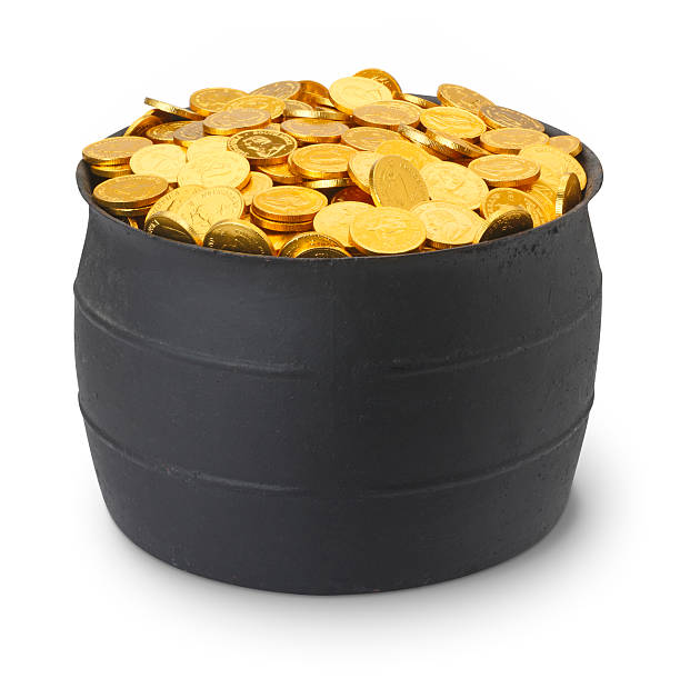 Pot of gold coins on white background