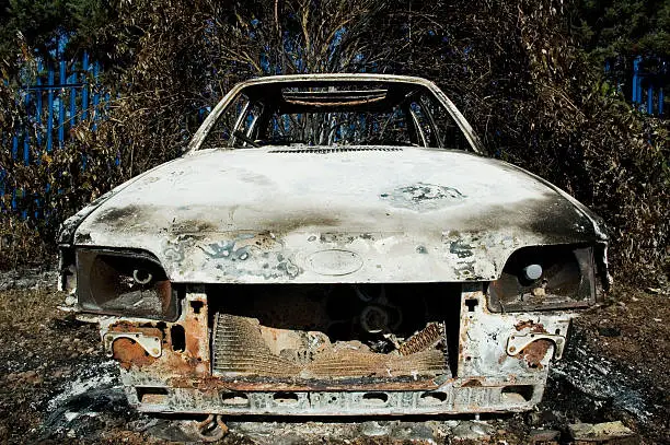 burnt out car.