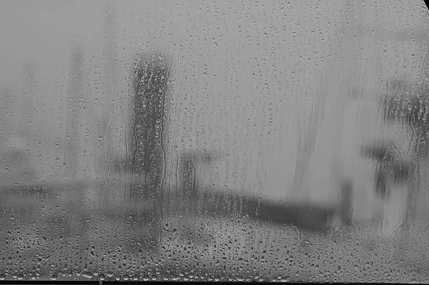 Rainy dock window stock photo