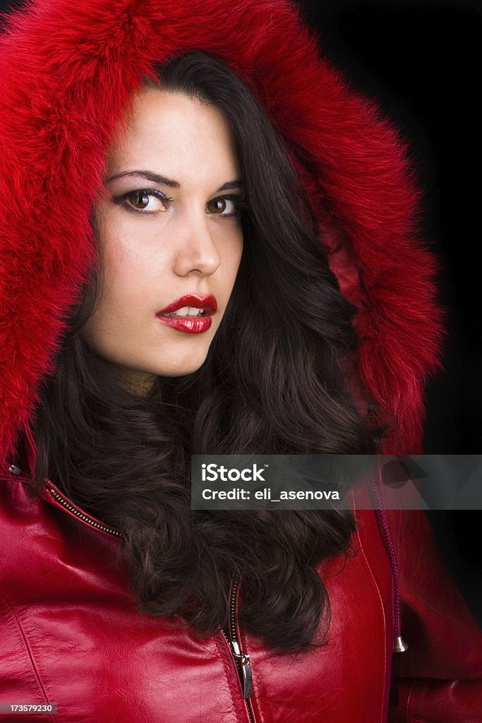 Beleza em vermelho - Foto de stock de Casaco de Pele royalty-free