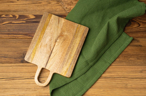 istock Empty Cutting Board Texture Background, Wooden Chopping Board Mockup with Copy Space for Text 1735793951