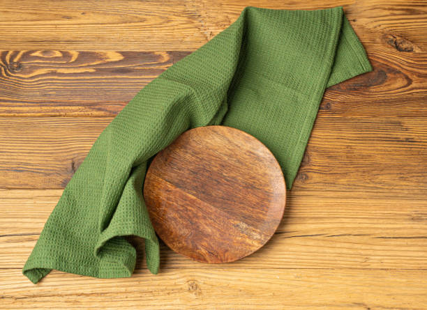 istock Empty Plate on Wooden Table Top View with Copy Space for Text, Rustical Kitchen Mock Up 1735793960