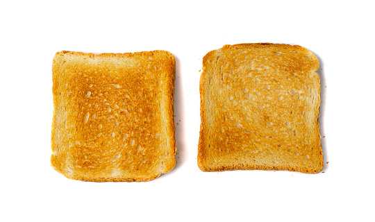 Bread Toasts Isolated, Toasted Sandwich Square Slices, Loaf Pieces for Toast on White Background Top View, Clipping Path