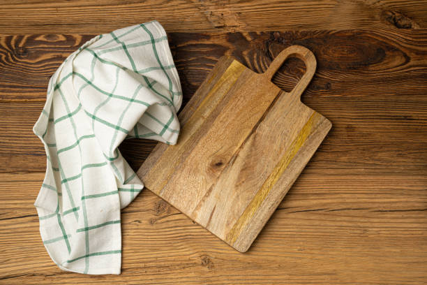 istock Empty Cutting Board Texture Background, Wooden Chopping Board Mockup with Copy Space for Text 1735793967