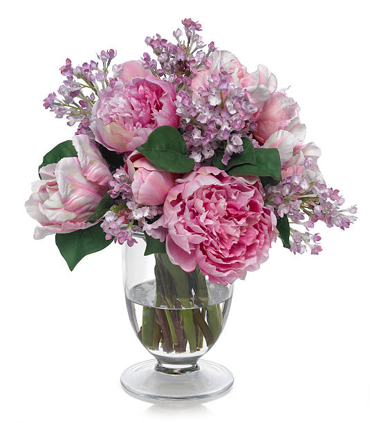 istock Peony and Lilac bouquet with reflection on white background 173579567