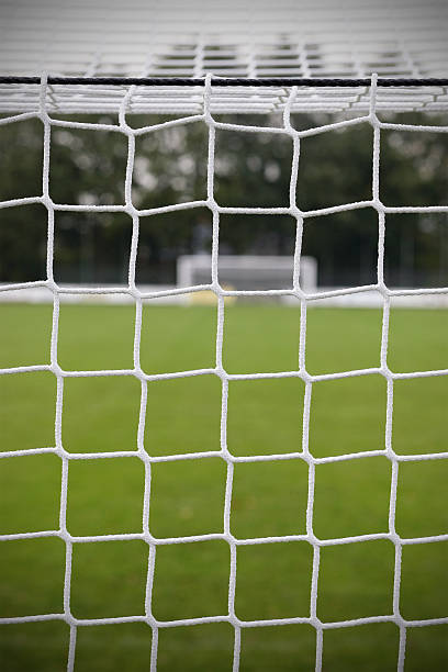 istock Empty soccer field seen through net of the goal 173579635