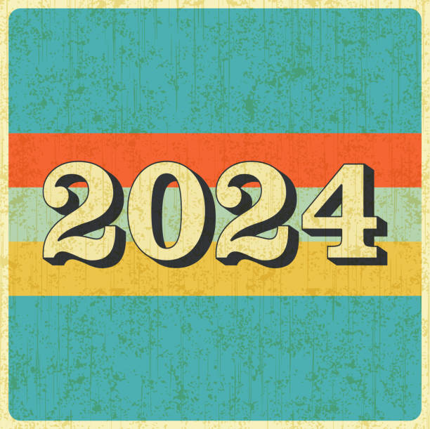 ilustrações de stock, clip art, desenhos animados e ícones de new year 2024 poster in retro desigh style 60s, 70s, 80s. - 60 70 year old