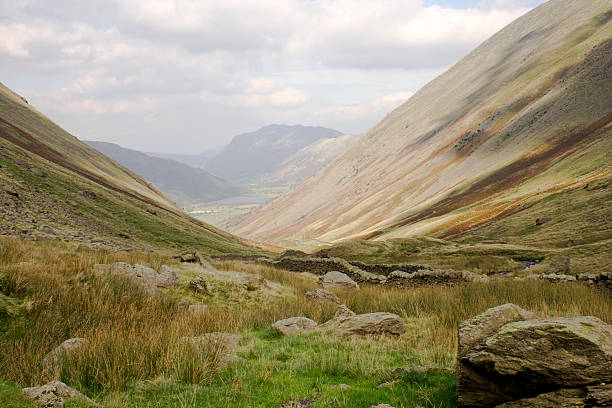 Mountains and stone walls stock photo