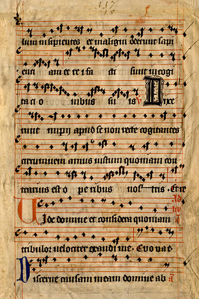 늙음 pergameneous 악보 - medieval music 뉴스 사진 이미지