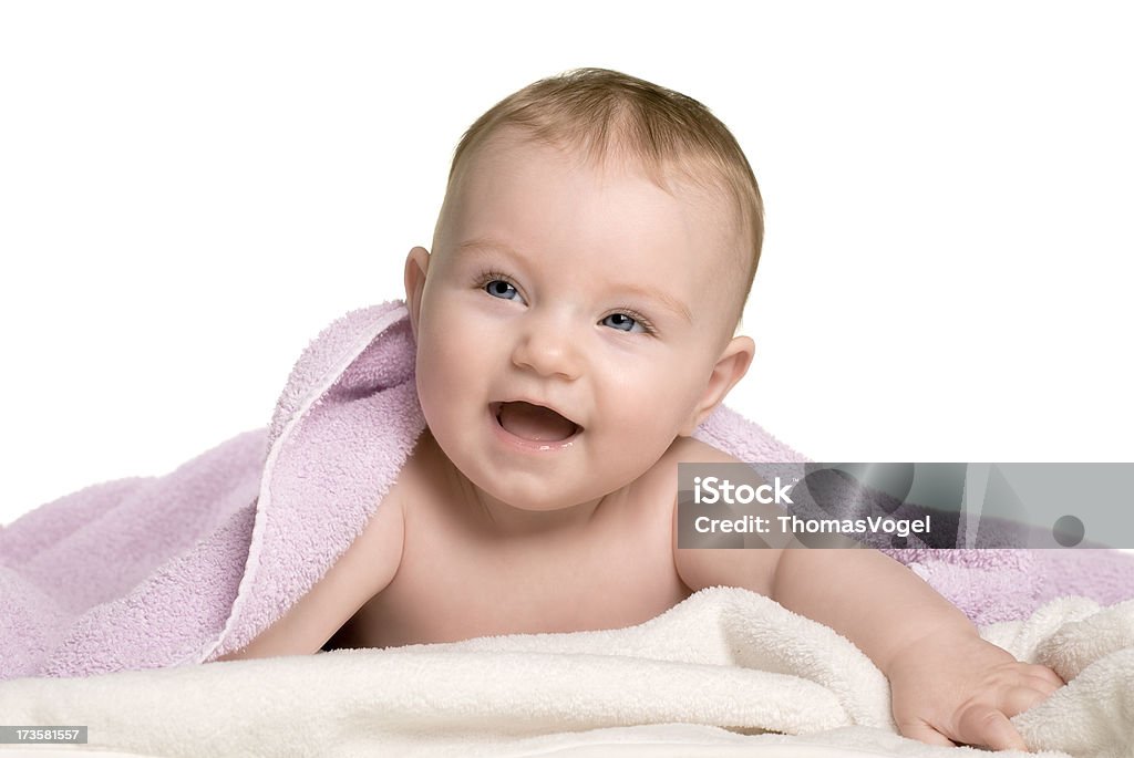 Baby series. After the bath Portrait shot of a cute 6 month baby. 0-11 Months Stock Photo