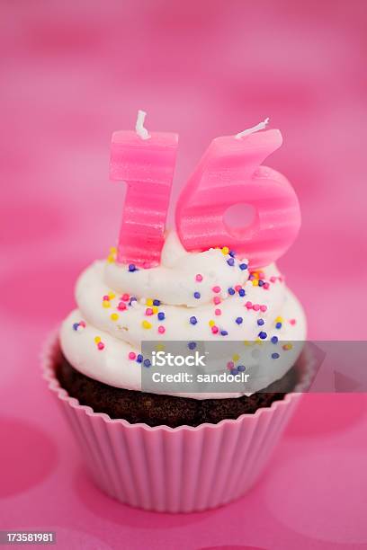 Sweet 16 Cupcake Stock Photo - Download Image Now - Baked, Baking, Birthday