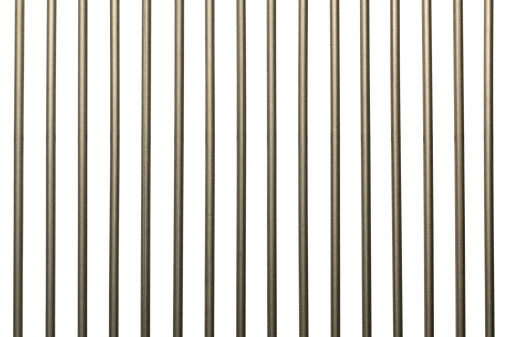 Vertical metal bars on white background. 