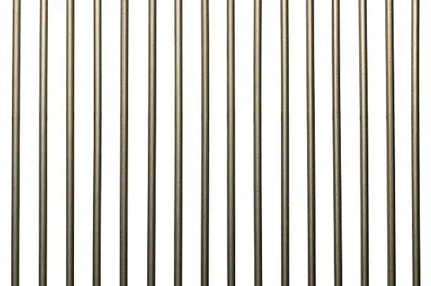 Vertical metal bars on white background. 