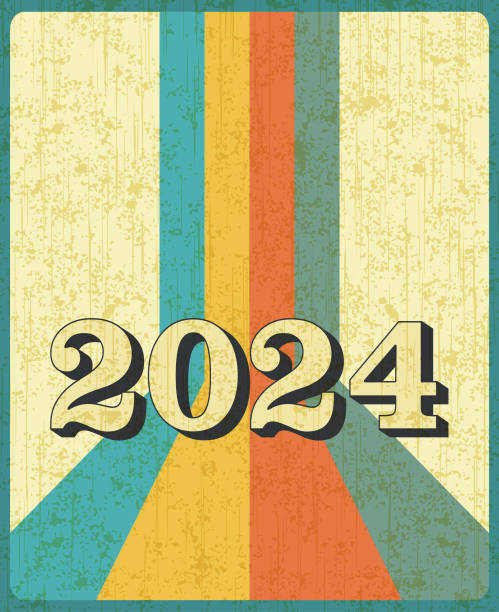 ilustrações de stock, clip art, desenhos animados e ícones de new year 2024 poster in retro desigh style 60s, 70s, 80s. - 60 70 year old