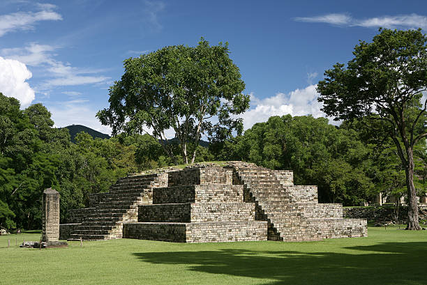 pyramid in precolumbian altstadt copan - honduras stock-fotos und bilder