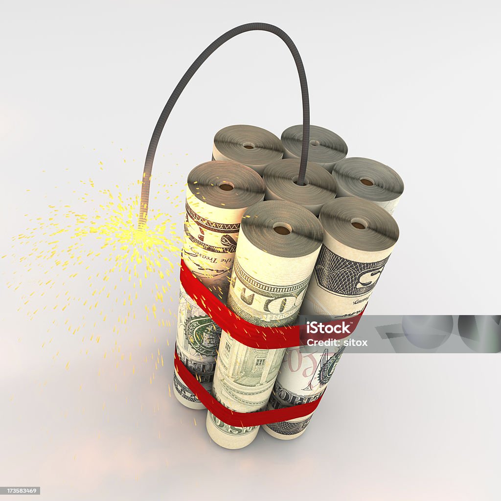 crisis financiera concepto de dinero explosivos - Foto de stock de Billete de banco libre de derechos