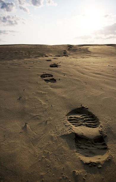 Footprints In Desert Sand stock photo