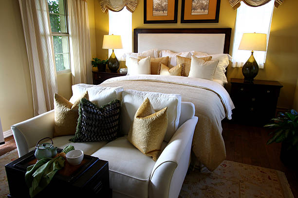 bed with pillows in a bed room