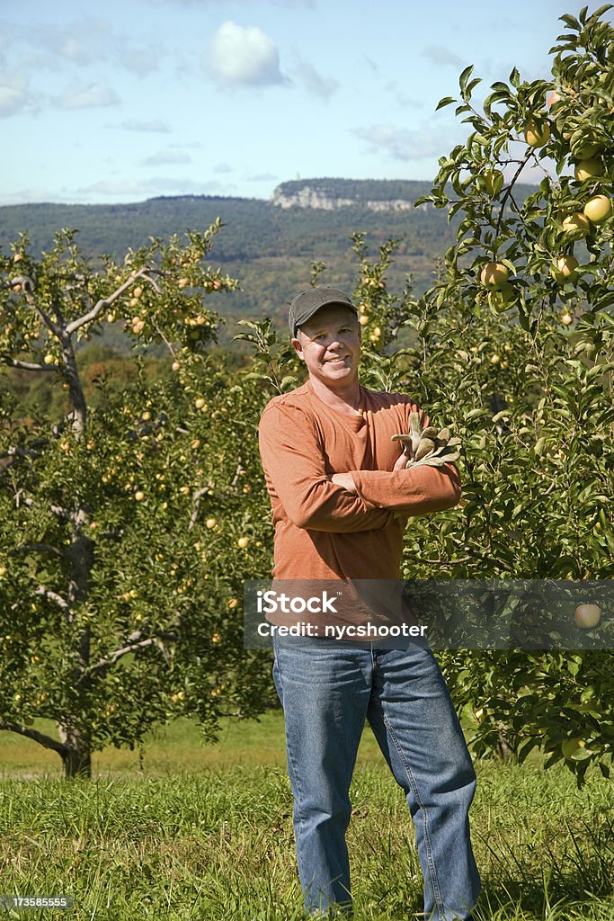 Яблоневый сад Фермер - Стоковые фото Бейсболка роялти-фри