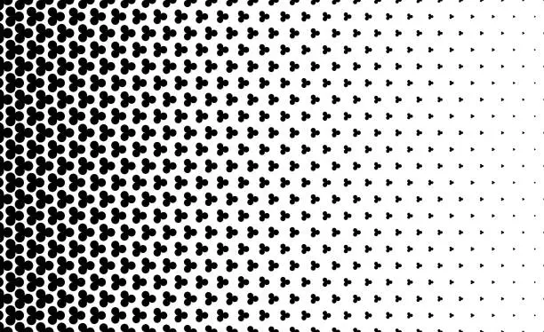 Vector illustration of Black shamrock background. Modern black halftone of three circles design for pattern and background. Clover pattern. Trefoil