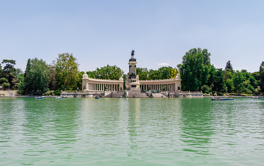 A view with the lake in the Retiro Park in Madrid City