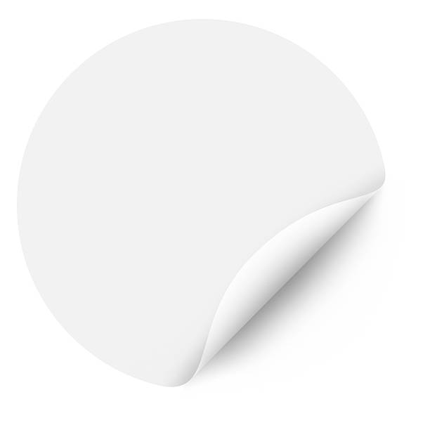 Circle Label Sticker Peel, Curved Edge, with 3 Clipping Paths "This circular sticker (rotate to make the peel on upper right) is accurately constructed in PHOTOSHOP based on a photograph of how a circle actually would look when an edge is peeled up. After drawing correct bezier curves, I saved them into three different paths for your convenience (ONLY THE LARGE SIZE COMES WITH PATHS - this is iStock's policy). After hand-painting the shadows, I painstakingly worked on them to eliminate banding. This is not a vector file, but a jpeg file with vector clipping paths. Use this file to create your own sticker images with photographic content, or to combine with your Photoshop layouts." terryfic3d stock pictures, royalty-free photos & images