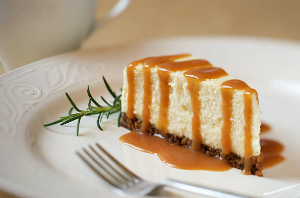 Slice of Cheesecake with Caramel Sauce