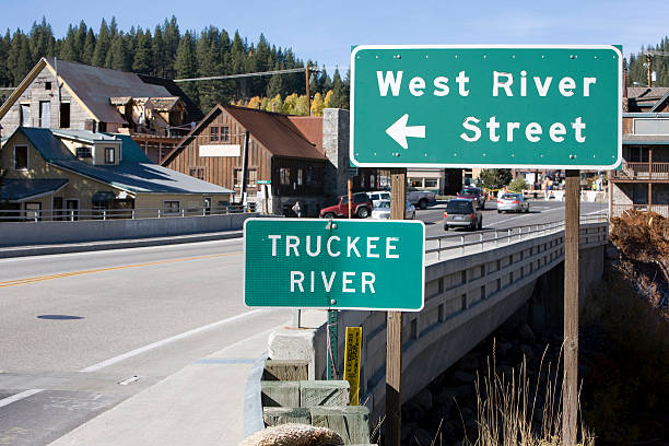 Truckee River sign stock photo