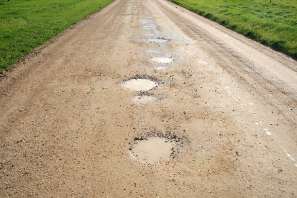 istock Gravel road rain puddles 173589003