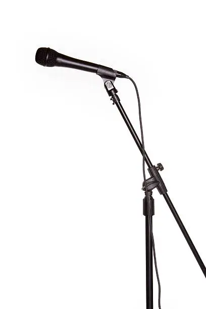 A microphone on a boom stand.