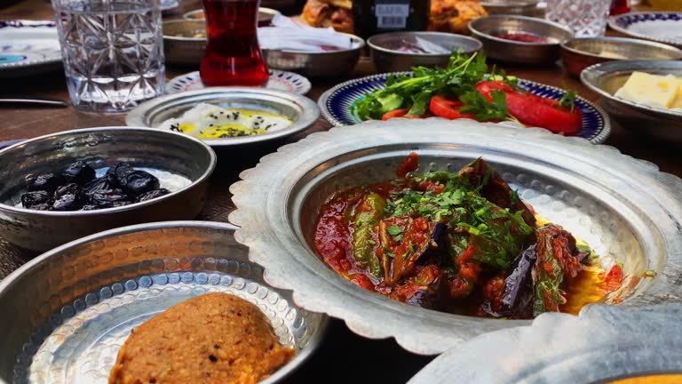 Epic Turkish Breakfast Spread with Turkish Black Tea stock video