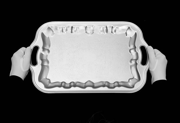 vassoio rettangolare argento - serving tray silver plate foto e immagini stock