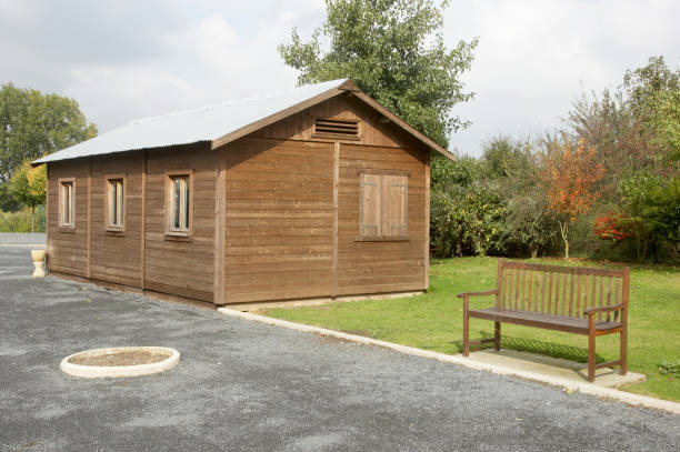 istock WW2 wooden hut and bench 173590519