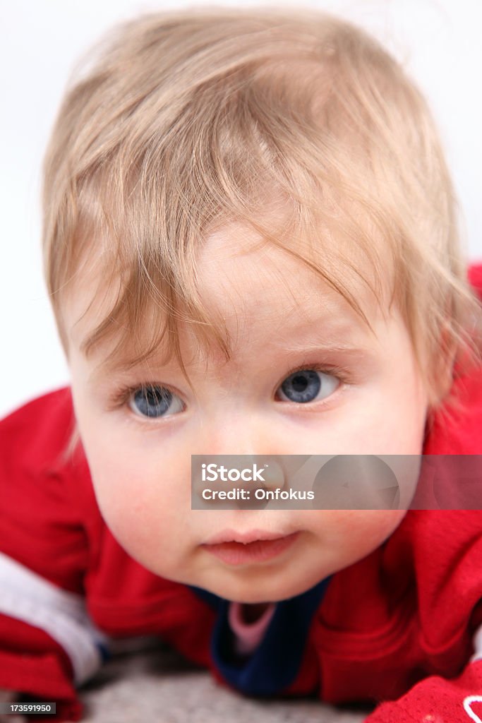 Dziecka Dziewczyna portret na sobie Czerwona koszula - Zbiór zdjęć royalty-free (12-17 miesięcy)