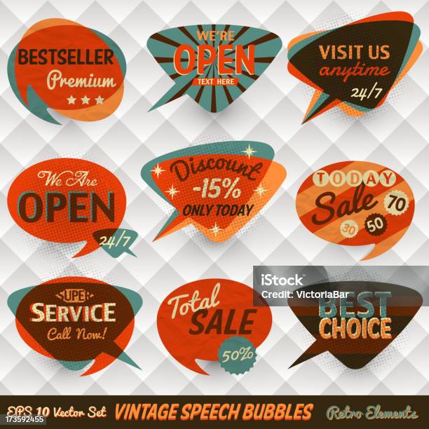 Vintage Style Speech Bubble Cards Stock Illustration - Download Image Now - 1950-1959, Retro Style, Commercial Sign