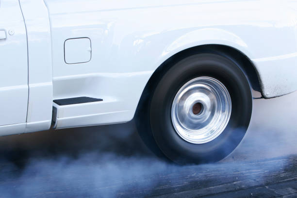 istock White pickup truck burnout 173593018