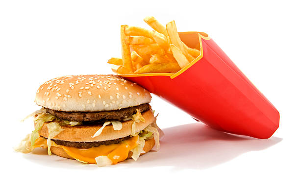 Hamburger and french fries stock photo