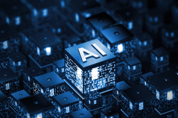 ai chip - data blocks concept - synapse human nervous system brain cell imagens e fotografias de stock