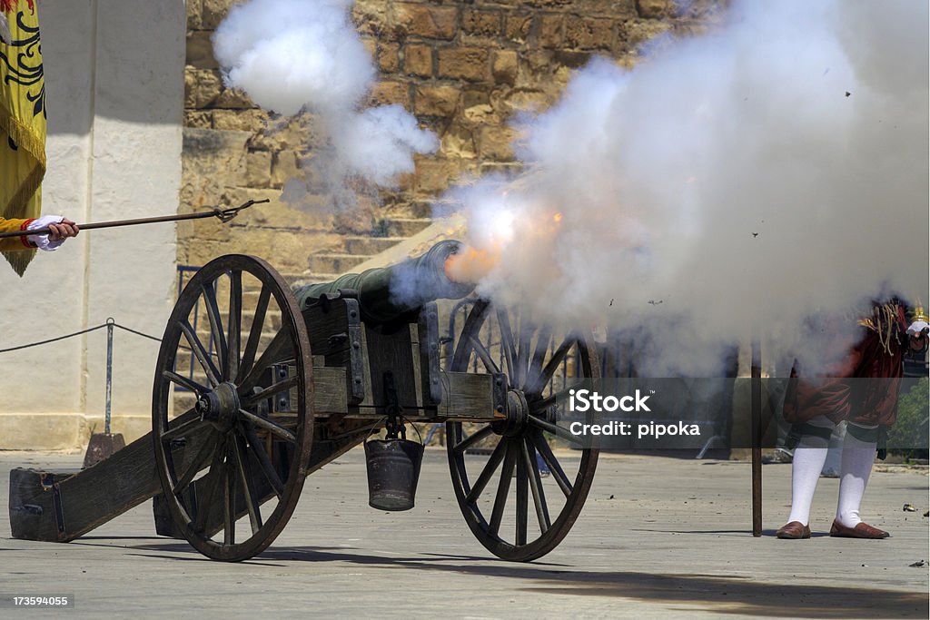 except Old cannon in action Saluting Stock Photo