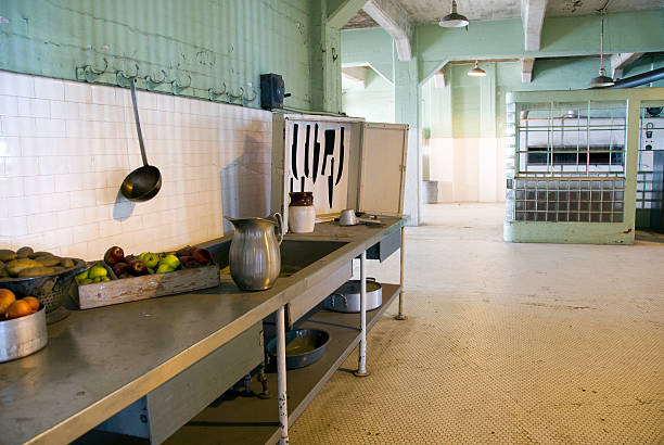 Alcatraz kitchen "Kitchen at Alacatraz, San Francisco." prison meal stock pictures, royalty-free photos & images