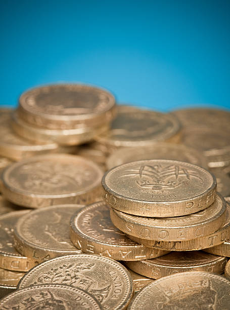 Stack of one pound coins stock photo