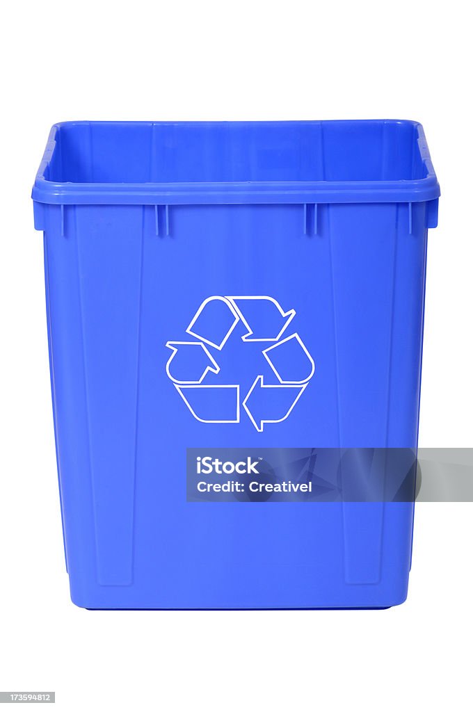 Niebieski pojemnik do segregacji śmieci - Zbiór zdjęć royalty-free (Białe tło)